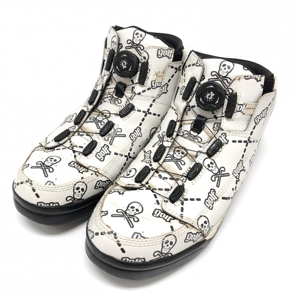 マークアンドロナ×gravis ハイカットゴルフシューズ 白×黒 スカル総柄 スパイクレス ダイヤル式 メンズ 27.5 ゴルフウェア MARK&LONA