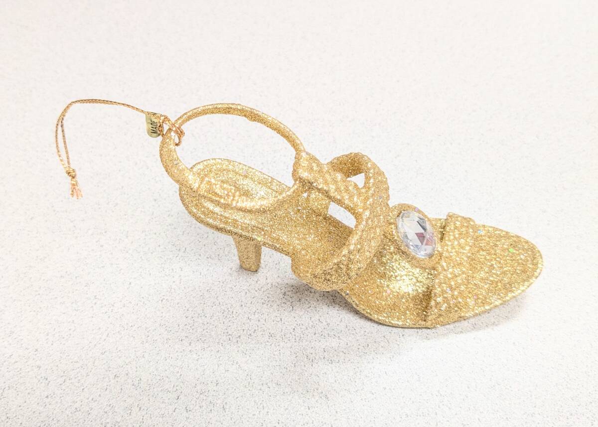 新品 未使用 超ゴージャス クリスマスオーナメント ゴールド 金 飾り付きハイヒール ラメ キラキラ かわいい 珍しい 金色コレクション