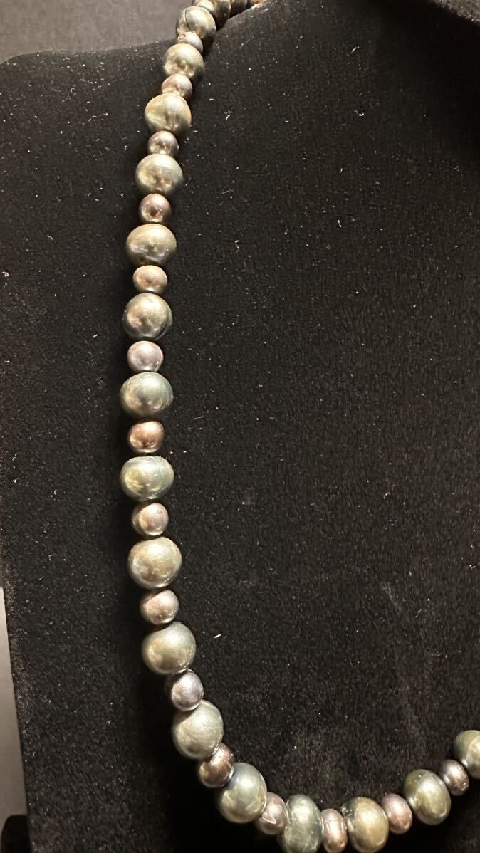 040 本真珠 ネックレス 1連ネックレス真珠ブラック色冠婚葬祭 アクセサリー 6-8мм_画像3