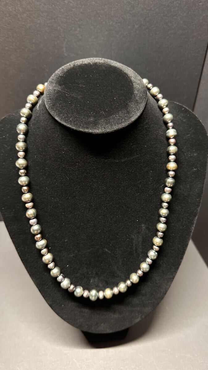 040 本真珠 ネックレス 1連ネックレス真珠ブラック色冠婚葬祭 アクセサリー 6-8мм_画像4