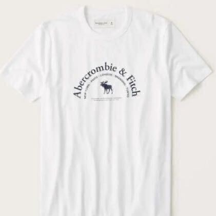 タグ付 M アバクロ メンズ プリントロゴ 半袖Tシャツ アバクロンビー&フィッチ ホワイト 白 ホリスター ムース 丸首クルーネック アメカジ