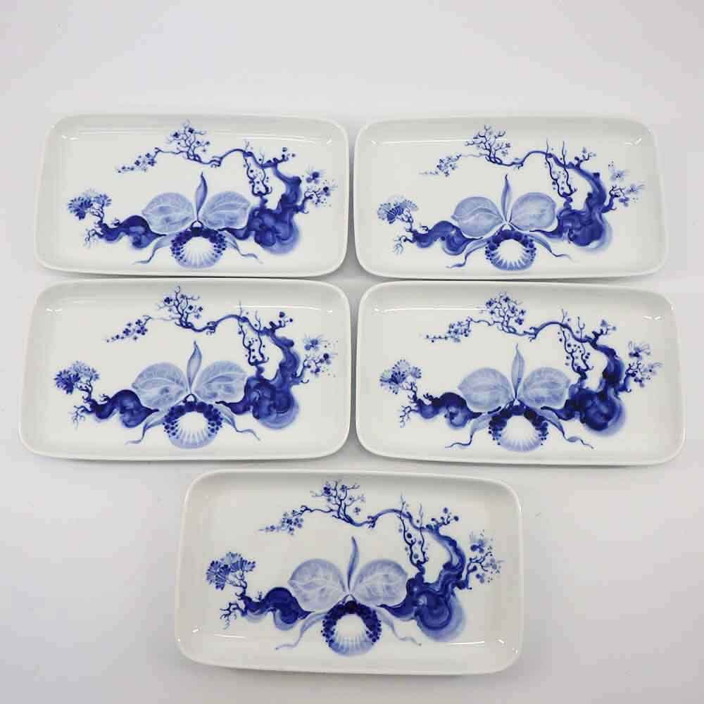 マイセンブルーオーキッド長角皿（5枚セット）