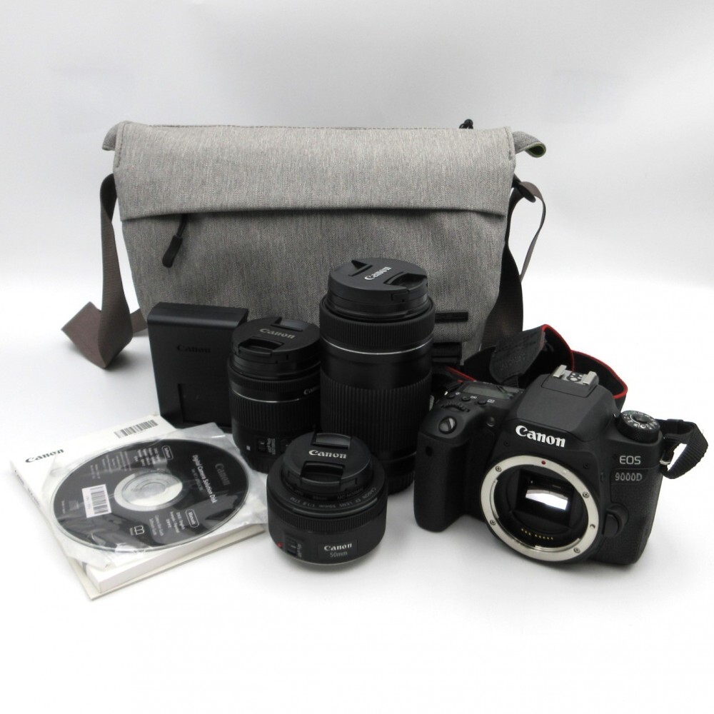1円〜 Canon キヤノン EOS 9000D 一眼レフデジタルカメラ 他 レンズ3点 ケース付 動作確認済 現状品 y346-2908525【Y商品】