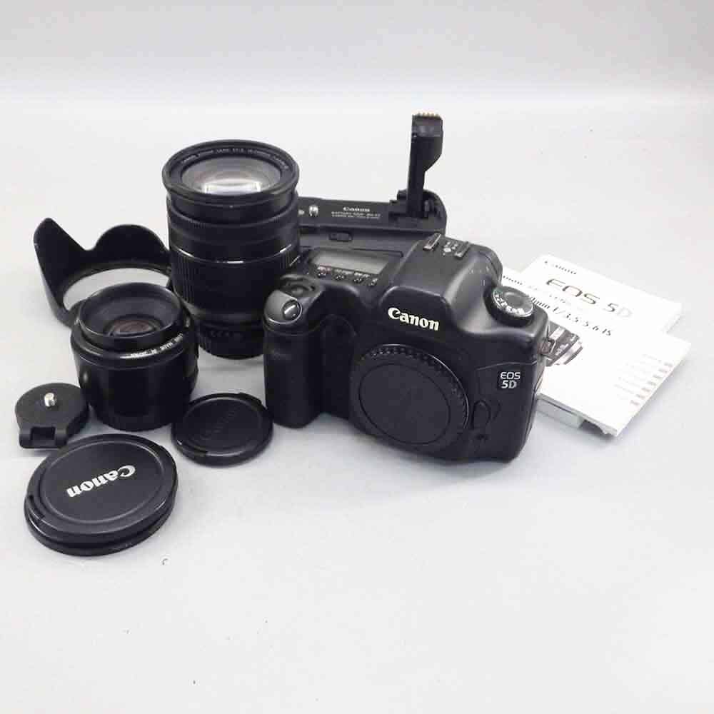 1円〜 Canon キヤノン EOS 5D レンズ EF50ｍｍ 1.8 II / EF-S 200mm 5.6 IS /グリップ ※動作未確認 現状品 カメラ 121-3004612【O商品】