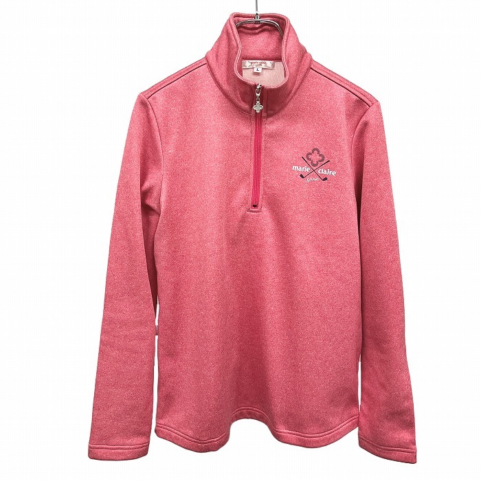 マリクレール スポール marie claire sport ゴルフ カットソー 里起毛 ハイネック ハーフジップ 長袖 ポリ100% L ヘザーピンク レディース