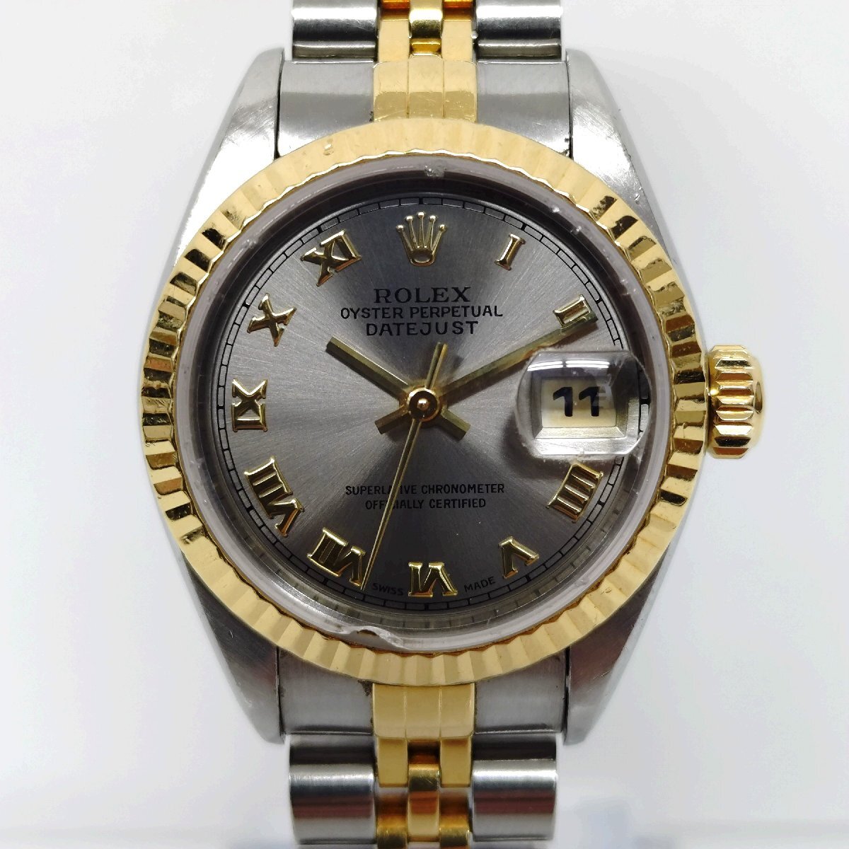 【86】1円～ROLEX ロレックス デイトジャスト コンビ 69173 U番 レディース腕時計 自動巻き ローマン グレー文字盤 稼働品 現状品 箱付き