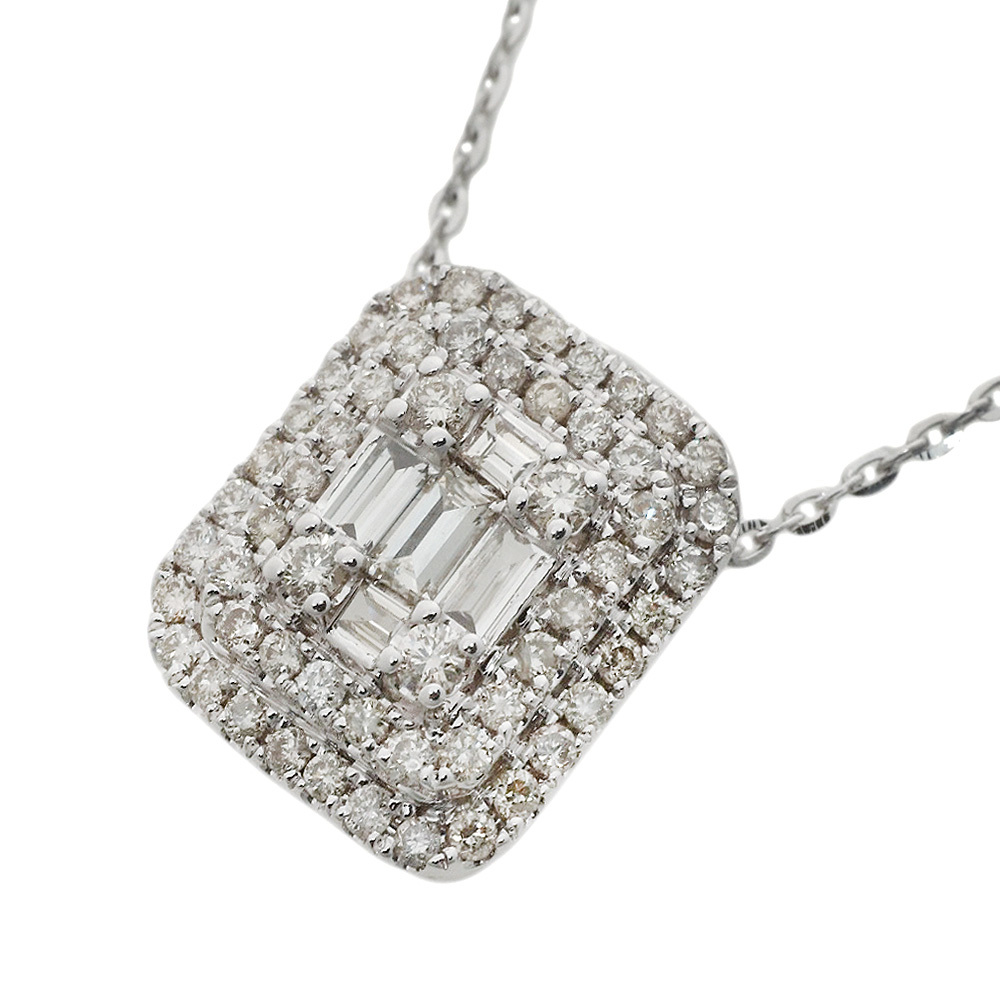 【本物保証】 新品同様 スクエア ネックレス K18WG メレダイヤモンド 0.50ct ホワイトゴールド キレイ 上品 ノーブランド No brand
