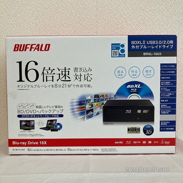 未使用バッファロー BRXL-16U3V 外付けブルーレイドライブ BDXL対応 バッファロー BDXL 4K動画再生対応 USB3.0用 外付けブルーレイ