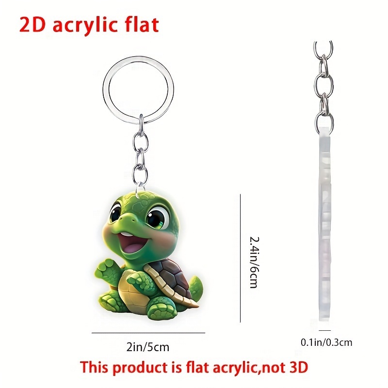 キーホルダー カメ かわいい タートル 2D アクリル 8cm カーアクセサリー 子どもの亀 バックミラー 鍵 インテリア キーチェーン かめ t1234