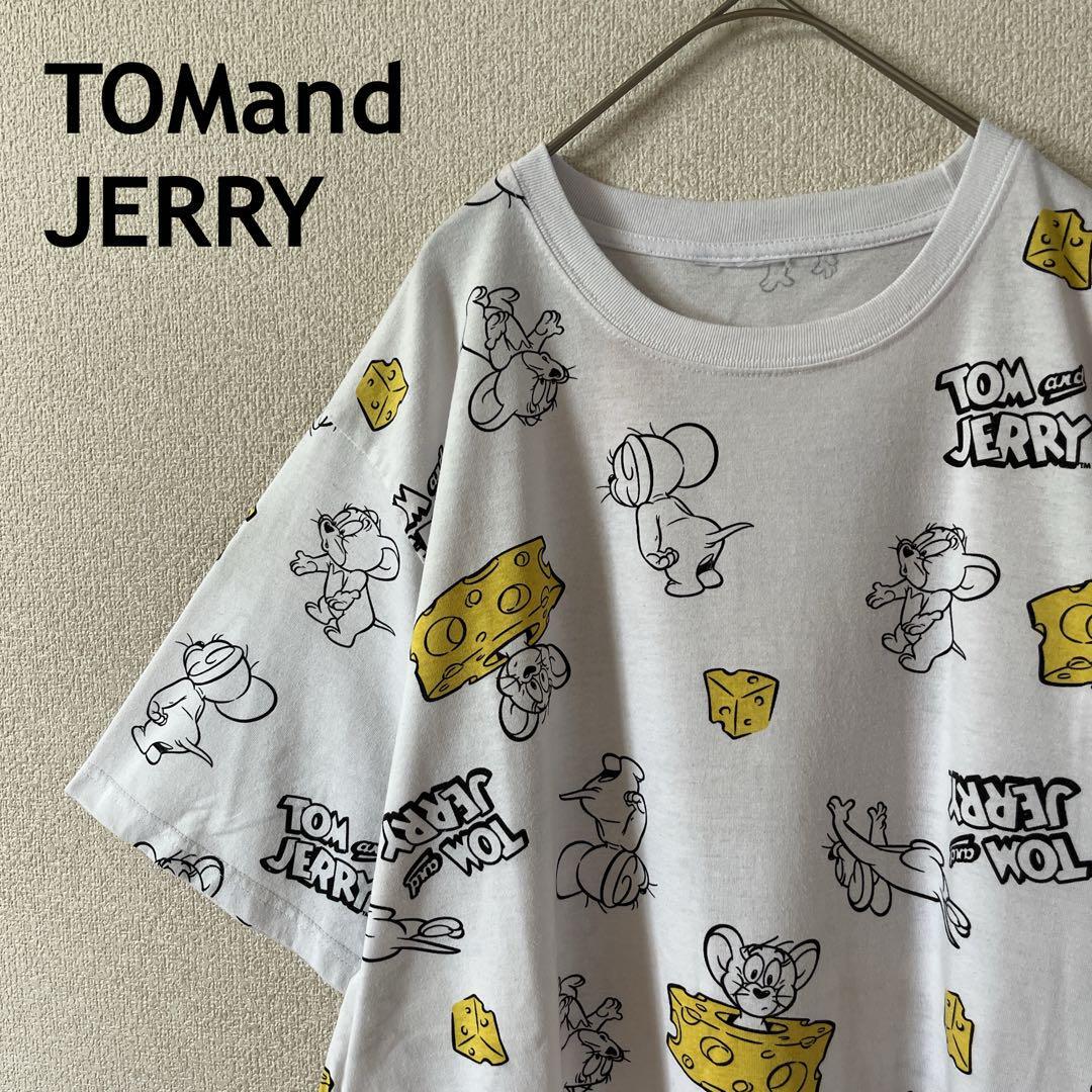 Y1 トムとジェリー　パターン柄tシャツ 半袖　3XLメンズ　白系