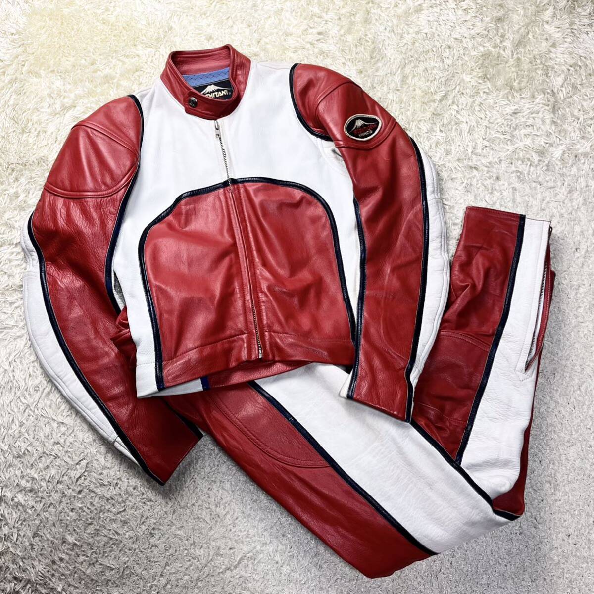 【最高級】 KUSHITANI クシタニ オールレザー バイカーズ メンズ レーシングスーツ つなぎ レッド L 
