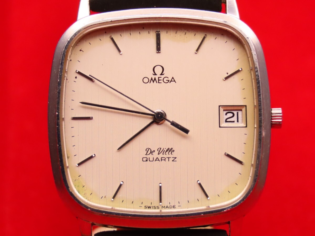 ■♪価格高騰! 資産価値！ 稼働 電池新品 メンズ ビンテージ 高級超レア！ OMEGA オメガ Deville デビル デートクオーツ ベルト新品