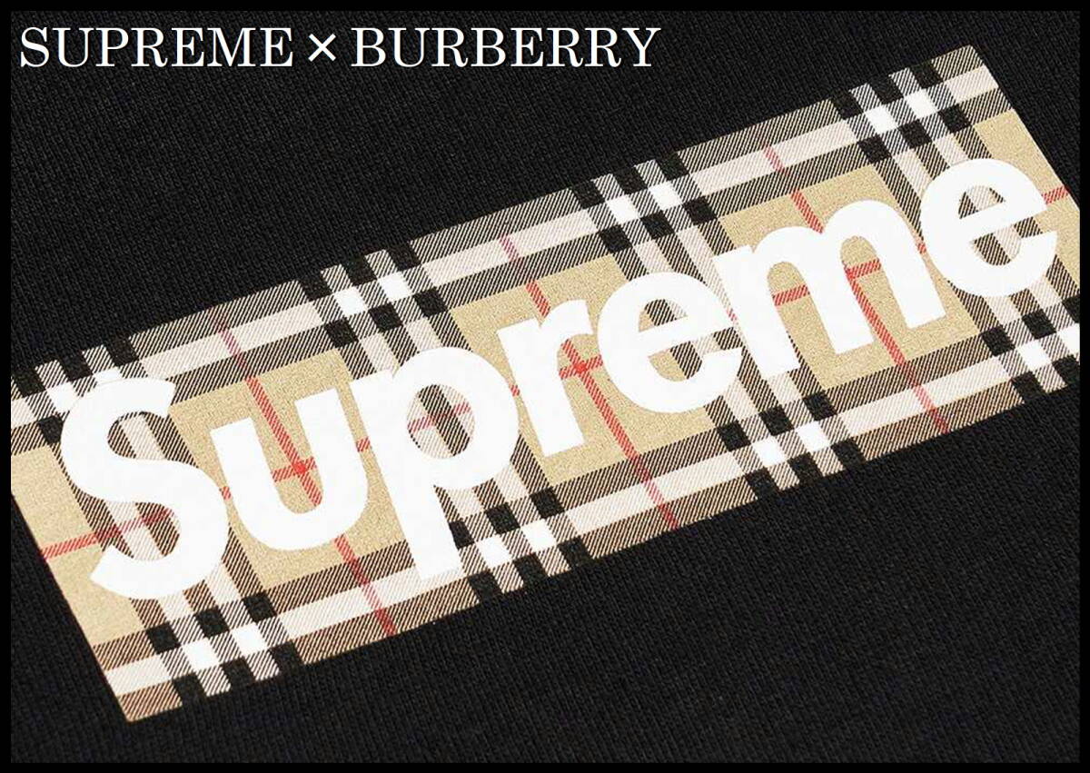 レア SUPREME×BURBERRY コラボTシャツ シュプリーム バーバリー ダブルネーム メンズ M 黒 チェック ブラック カットソー ジャケット 金子_画像2