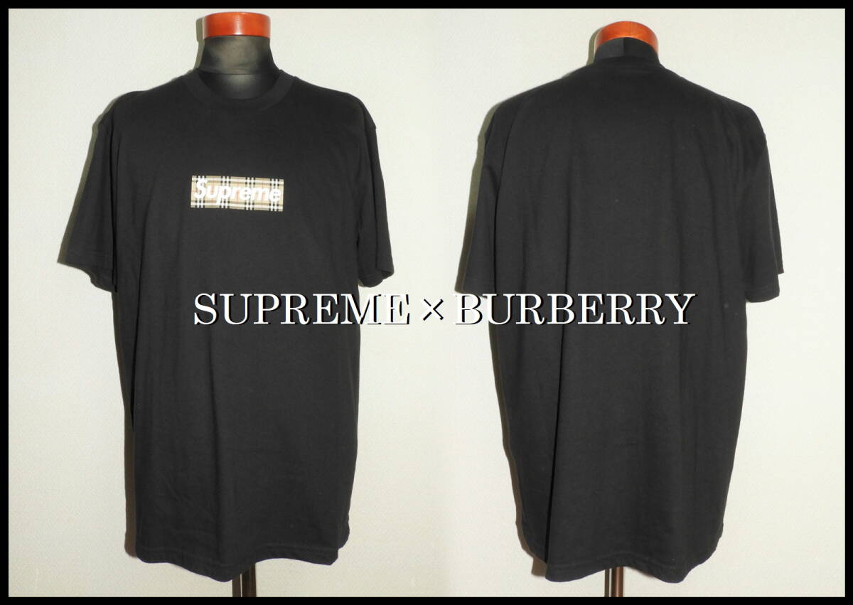 レア SUPREME×BURBERRY コラボTシャツ シュプリーム バーバリー ダブルネーム メンズ M 黒 チェック ブラック カットソー ジャケット 金子_画像4