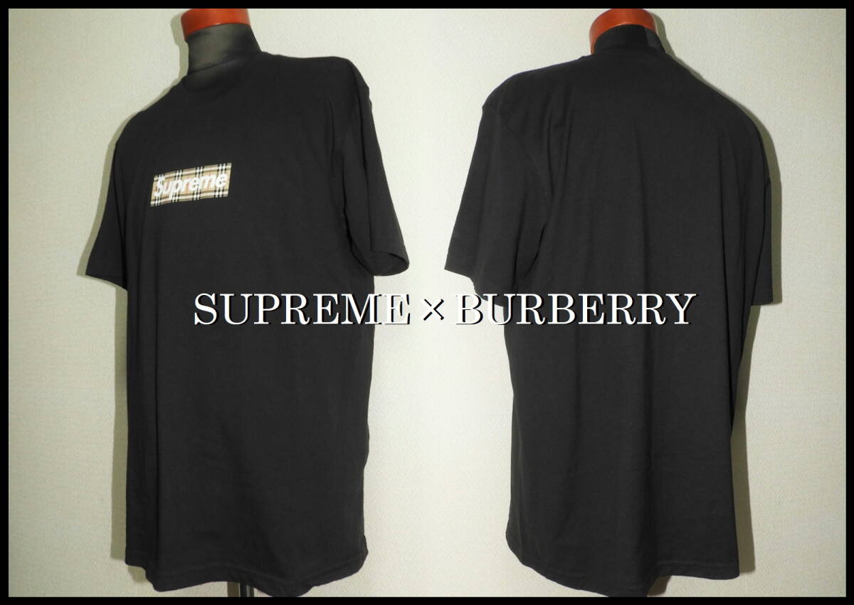 レア SUPREME×BURBERRY コラボTシャツ シュプリーム バーバリー ダブルネーム メンズ M 黒 チェック ブラック カットソー ジャケット 金子_画像6