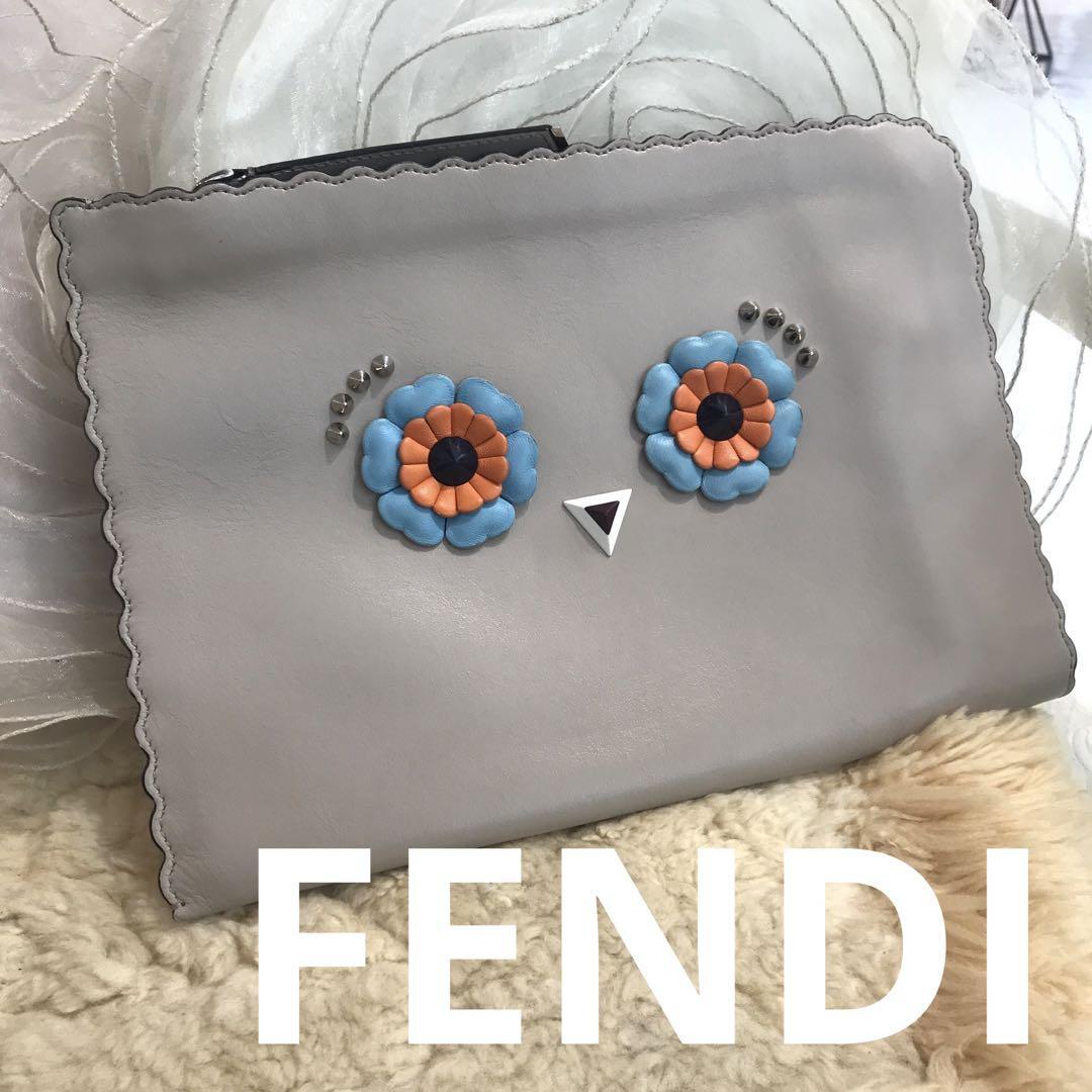 美品 FENDI フェンディ クラッチバッグ モンスター レザー 美品 FENDI フェンディ クラッチバッグ モンスター レザー