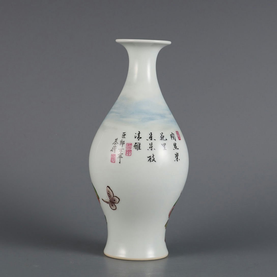 □観心・時代旧蔵□C282清雍正年製 琺瑯彩虞美人橄欖瓶・時代物 □観心・時代旧蔵□C282清雍正年製 琺瑯彩虞美人橄欖瓶・時代物
