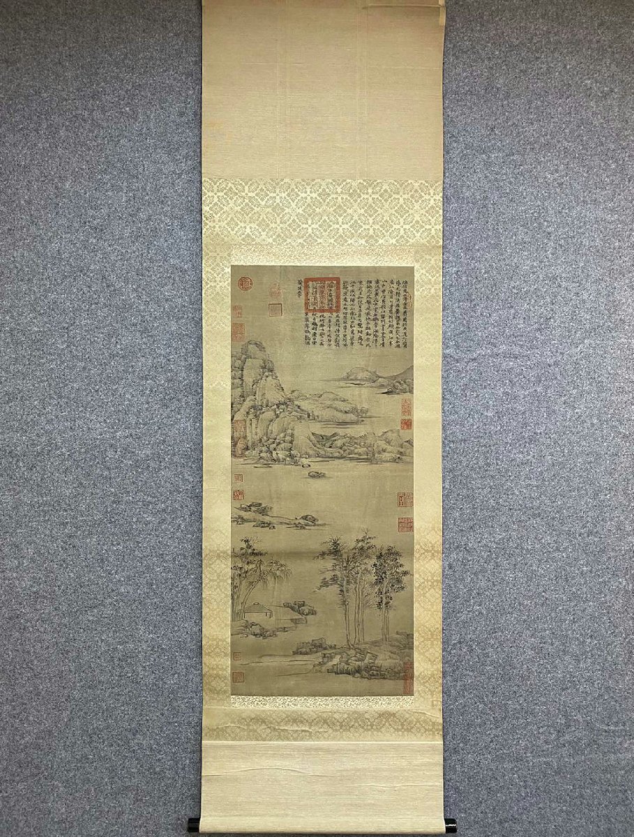 □観心 時代旧蔵□C021中国古書画 倪 山水図 絹本 掛け軸 書画 □観心 時代旧蔵□C021中国古書画 倪 山水図 絹本 掛け軸 書画