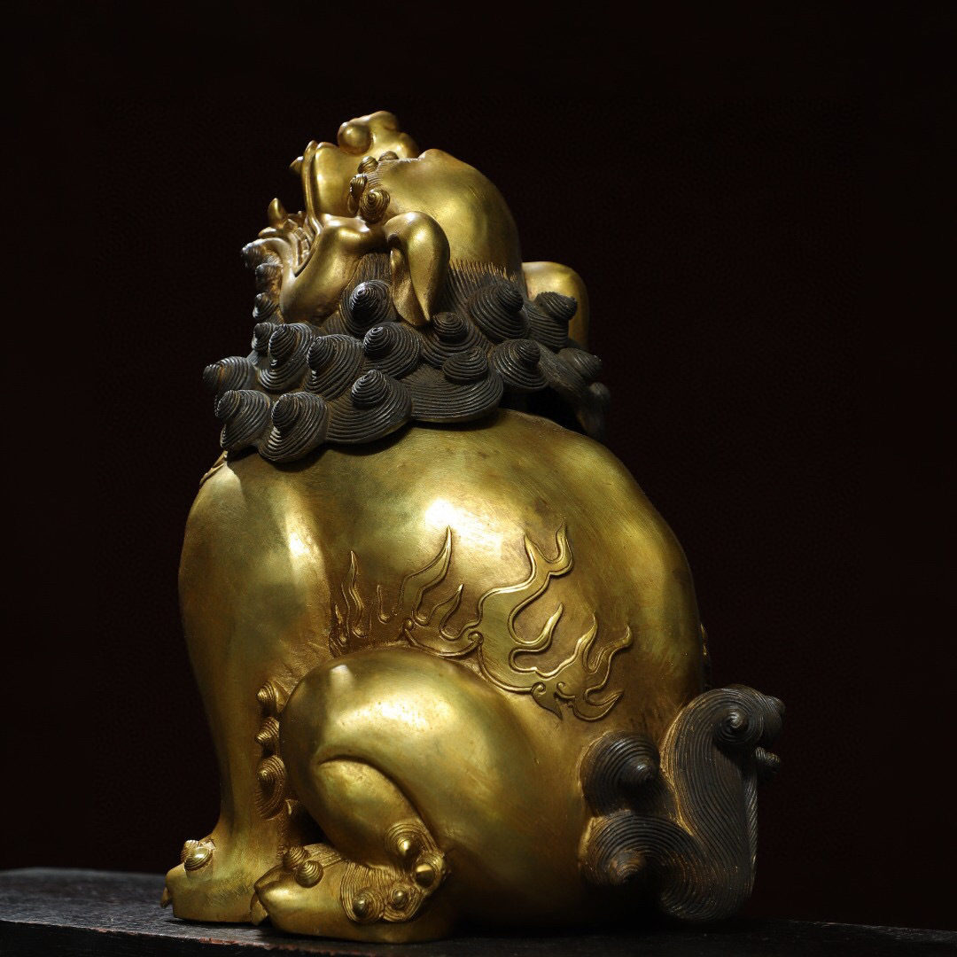 ▽鴻▽ 銅製 塗金 望天吼熏香炉 置物 古賞物 中国 ▽鴻▽ 銅製 塗金 望天吼熏香炉 置物 古賞物 中国