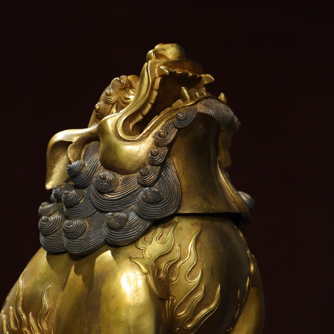 ▽鴻▽ 銅製 塗金 望天吼熏香炉 置物 古賞物 中国古玩 中国古 ▽鴻▽ 銅製 塗金 望天吼熏香炉 置物 古賞物 中国古玩 中国古
