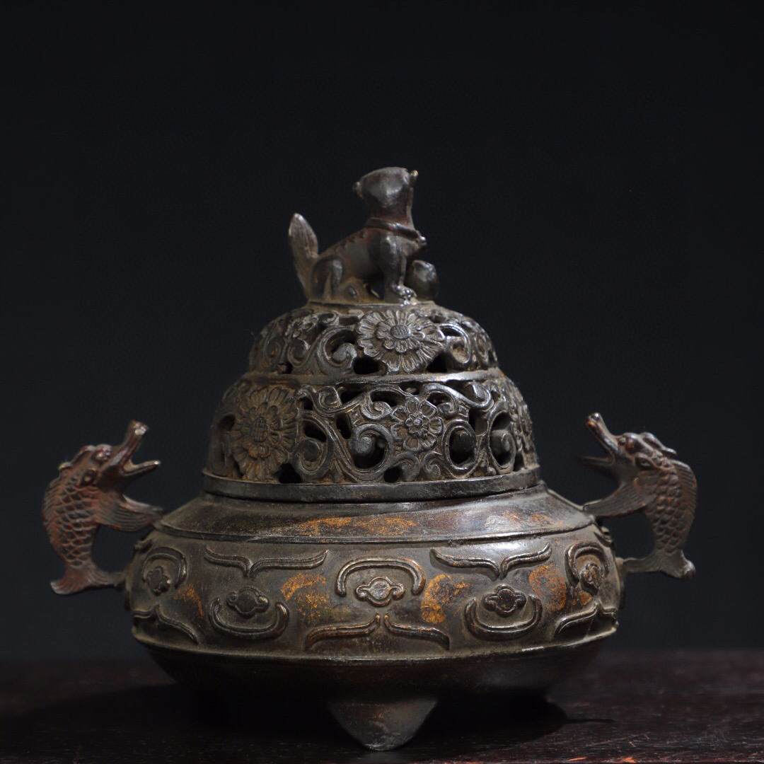 ▽鴻▽ 銅製 拓金 獣蓋熏香炉 置物 古賞物 中国古玩 中国古美術 ▽鴻▽ 銅製 拓金 獣蓋熏香炉 置物 古賞物 中国古玩 中国古美術