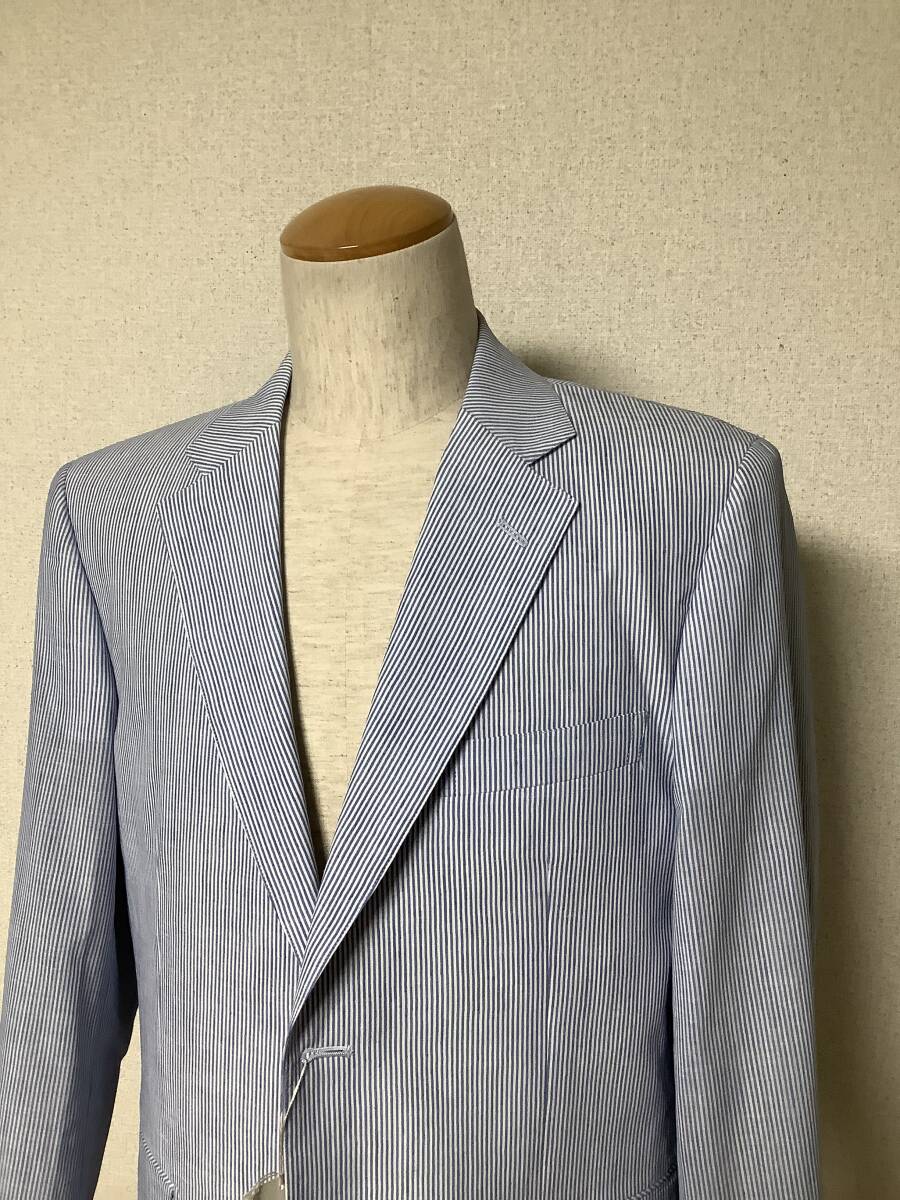 新品　在庫処分 春夏ジャケット　160cm用　定価21,600円　Sサイズ　ポリエステル生地使用　細かなブルーストライプ