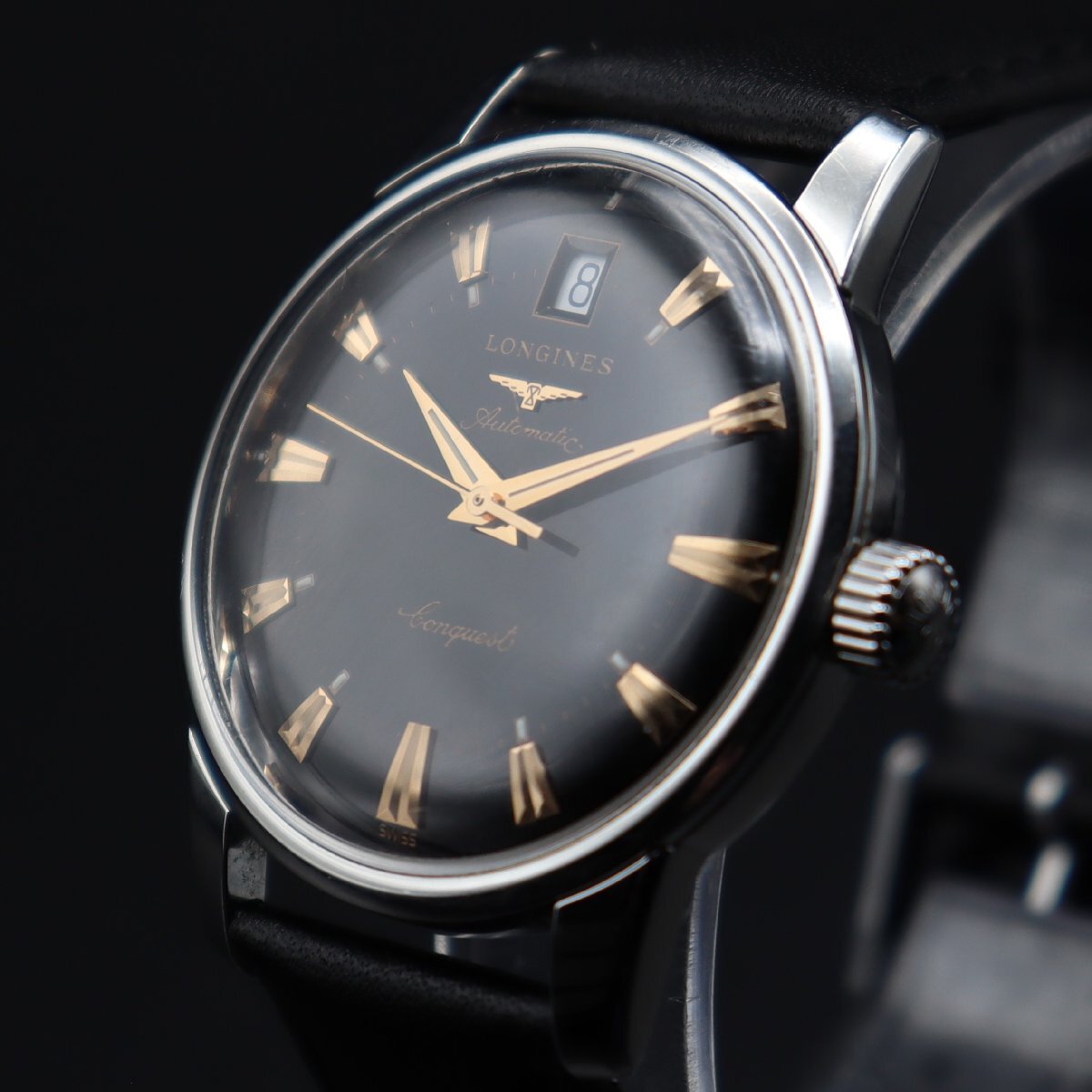 LONGINES CONQUEST ロンジン コンクエスト 復刻版 L1.611.4 自動巻き 黒文字盤 デイト メダリオン 3針 スイス製 ヴィンテージ メンズ