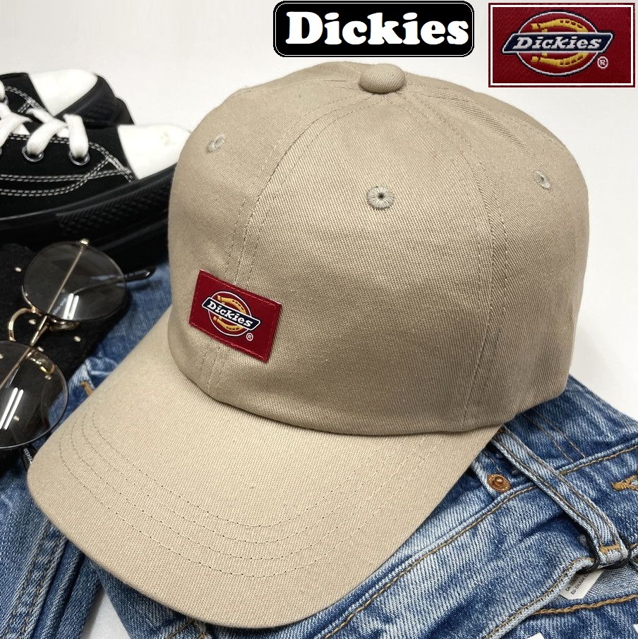 Dickies ベージュ キャップ アウトドア キャンプ ゴルフ スポーツ 野球帽子 バイク トラック レッドロゴワッペン ディッキーズ