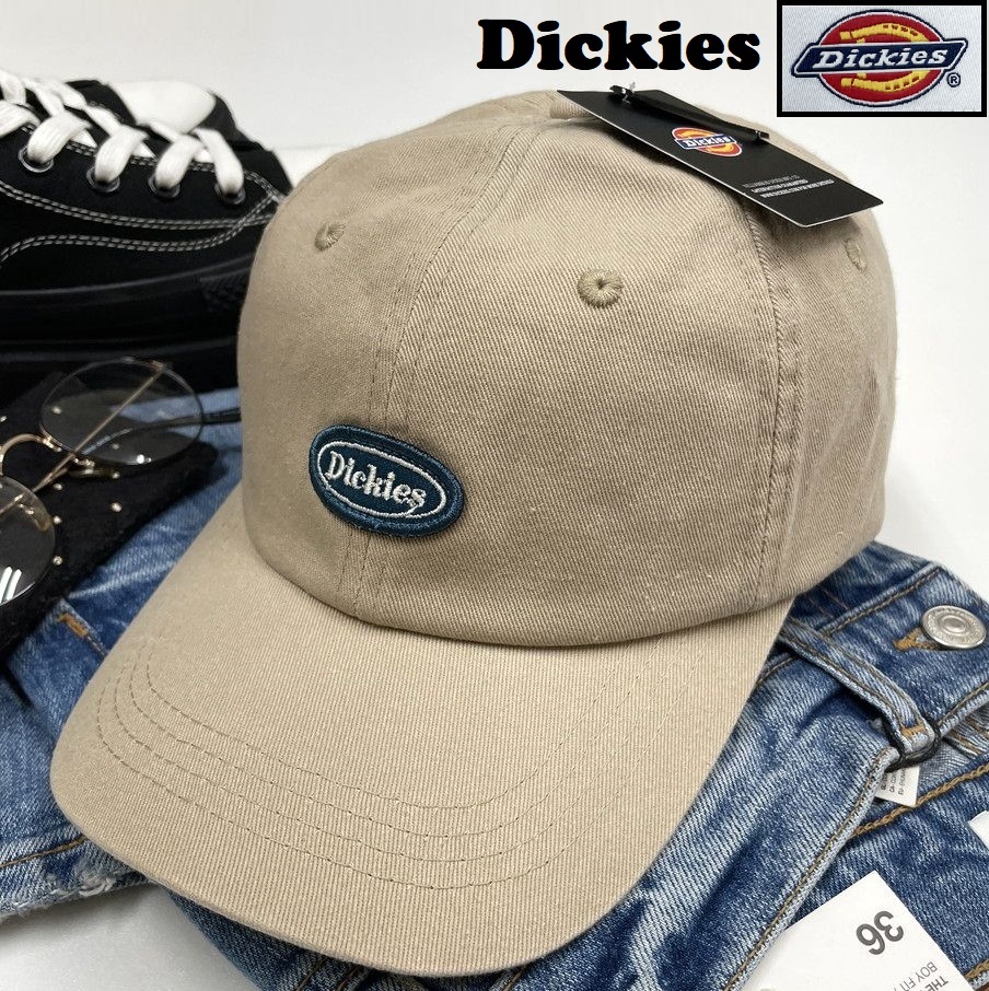 Dickies ベージュ キャップ アウトドア キャンプ ゴルフ 野球帽子 バイク トラック ホワイトロゴワッペン コットン ディッキーズ