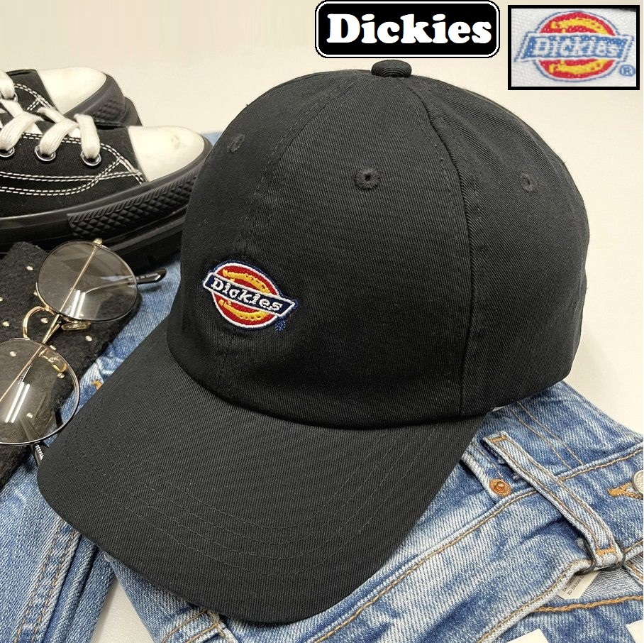 Dickies ブラック キャップ アウトドア キャンプ ゴルフ スポーツジム 野球帽子 バイク トラック ホワイトロゴ刺繍 ディッキーズ