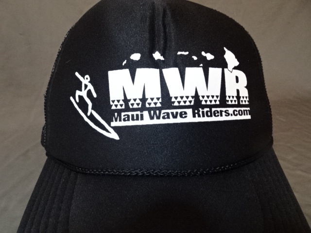 激レア USA購入 アメリカ企業モノ ハワイ マウイ島 サーフ教室【Maui Wave Rigers】【MWR】ロゴプリント入りメッシュキャップ 中古良品