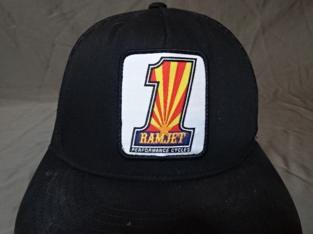 激レア USA購入 アメリカ企業モノ アリゾナ州 バイクショップ【RAMJET RACING PERFORMANCE CYCLES】 ロゴ刺繍ワッペン付メッシュCAP 中古品