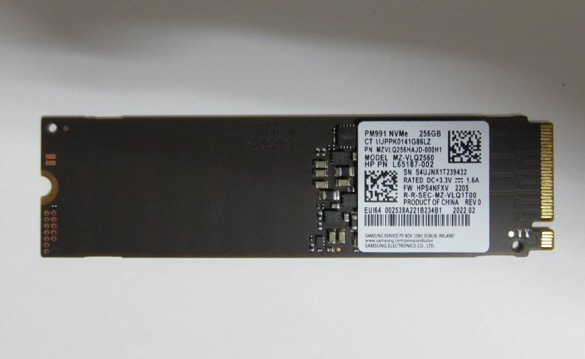 ◎中古 SAMSUNG SSD PM991 2280 PCle NVMe 256GB MZ-VLQ2560 使用時間:9時間 電源投入回数:42回