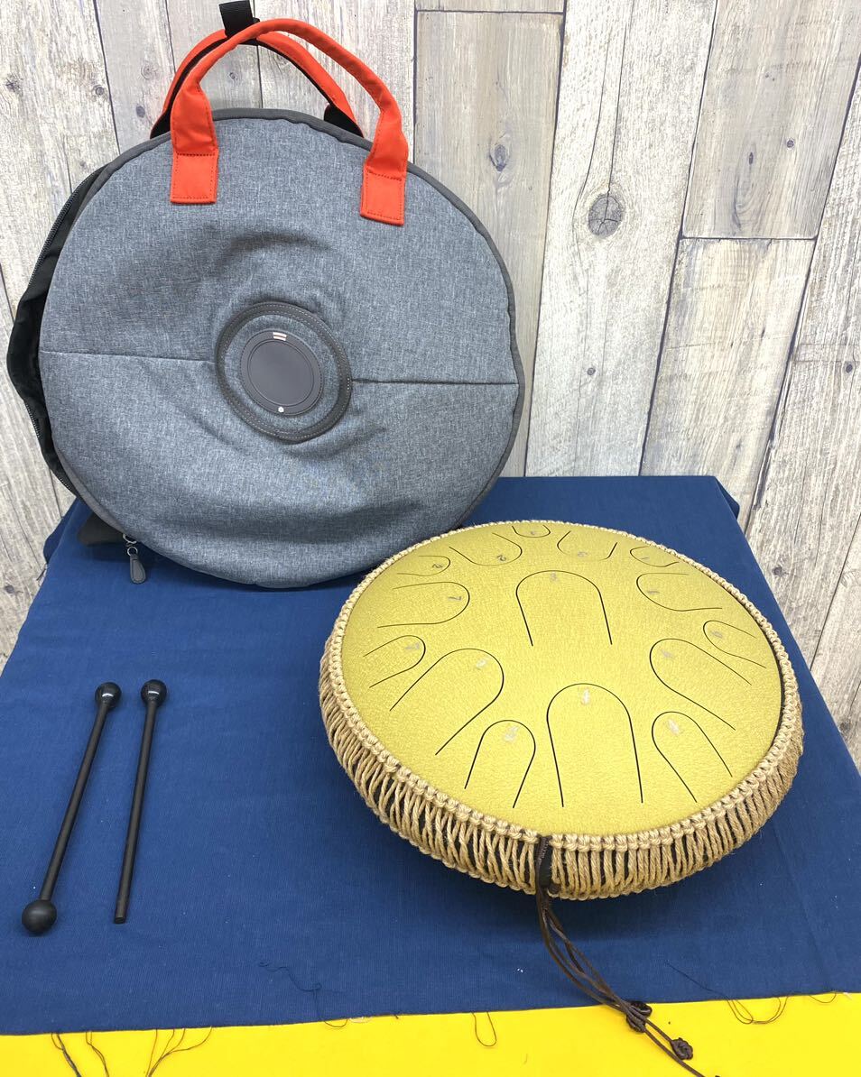 〈N2973〉　スチール　タンドラム　STEEL TONGUE DRUM 打楽器 パーカッション　ソフトケース・スティック2本付属　Dキー　ヴィンテージ