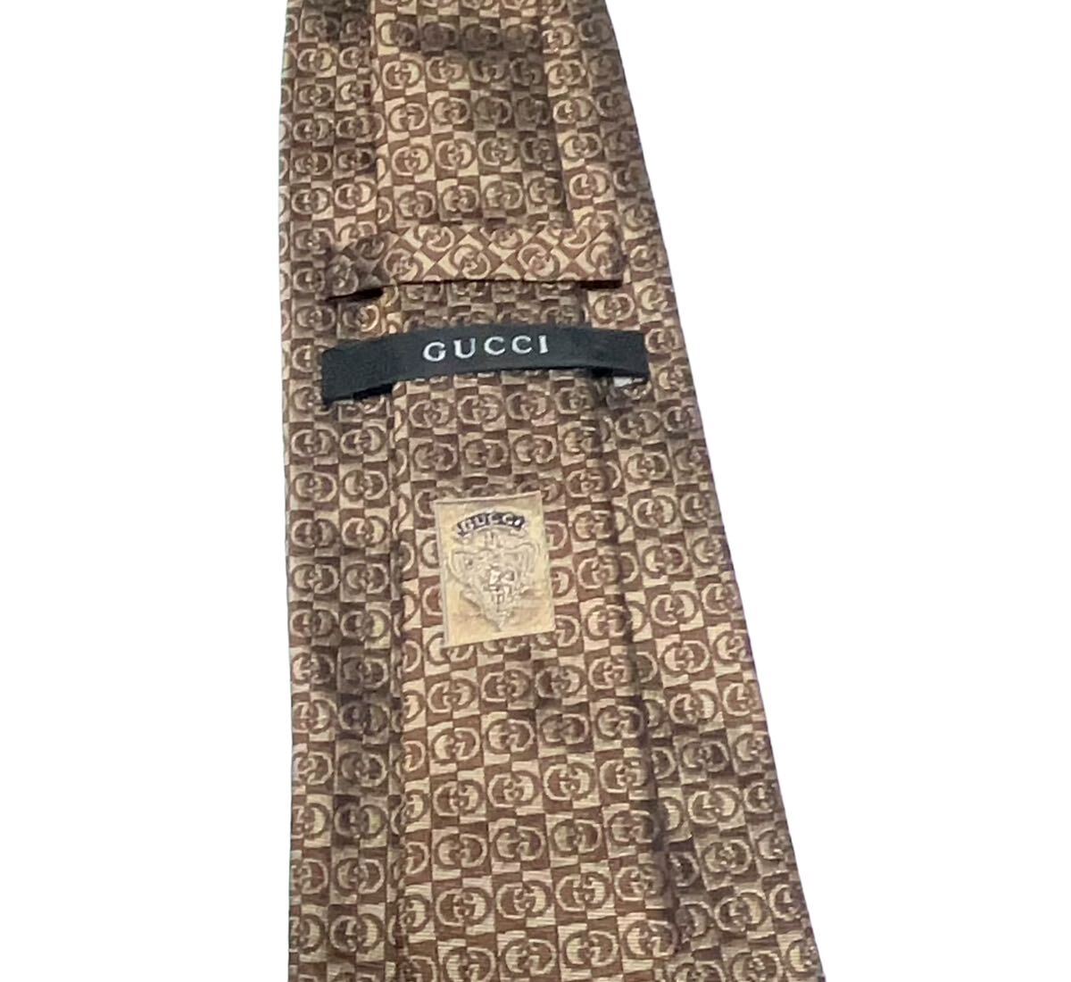 GUCCI　グッチ GG柄　ネクタイ ブラウン系　イタリア制 