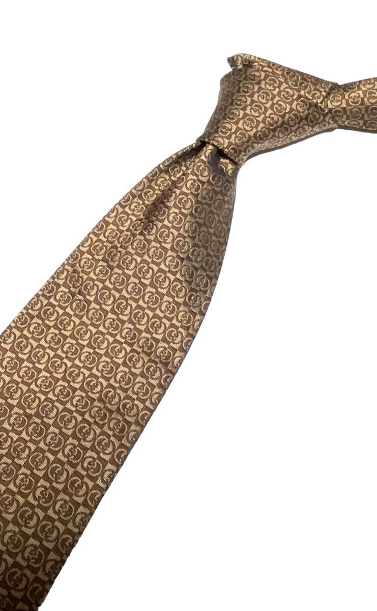 GUCCI　グッチ GG柄　ネクタイ ブラウン系　イタリア制 