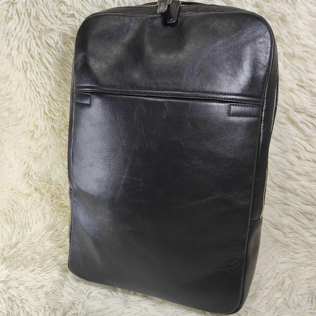 美品 ビジネスレザーファクトリー スリム バックパック 革 黒 A4 美品 ビジネスレザーファクトリー スリム バックパック 革 黒 A4