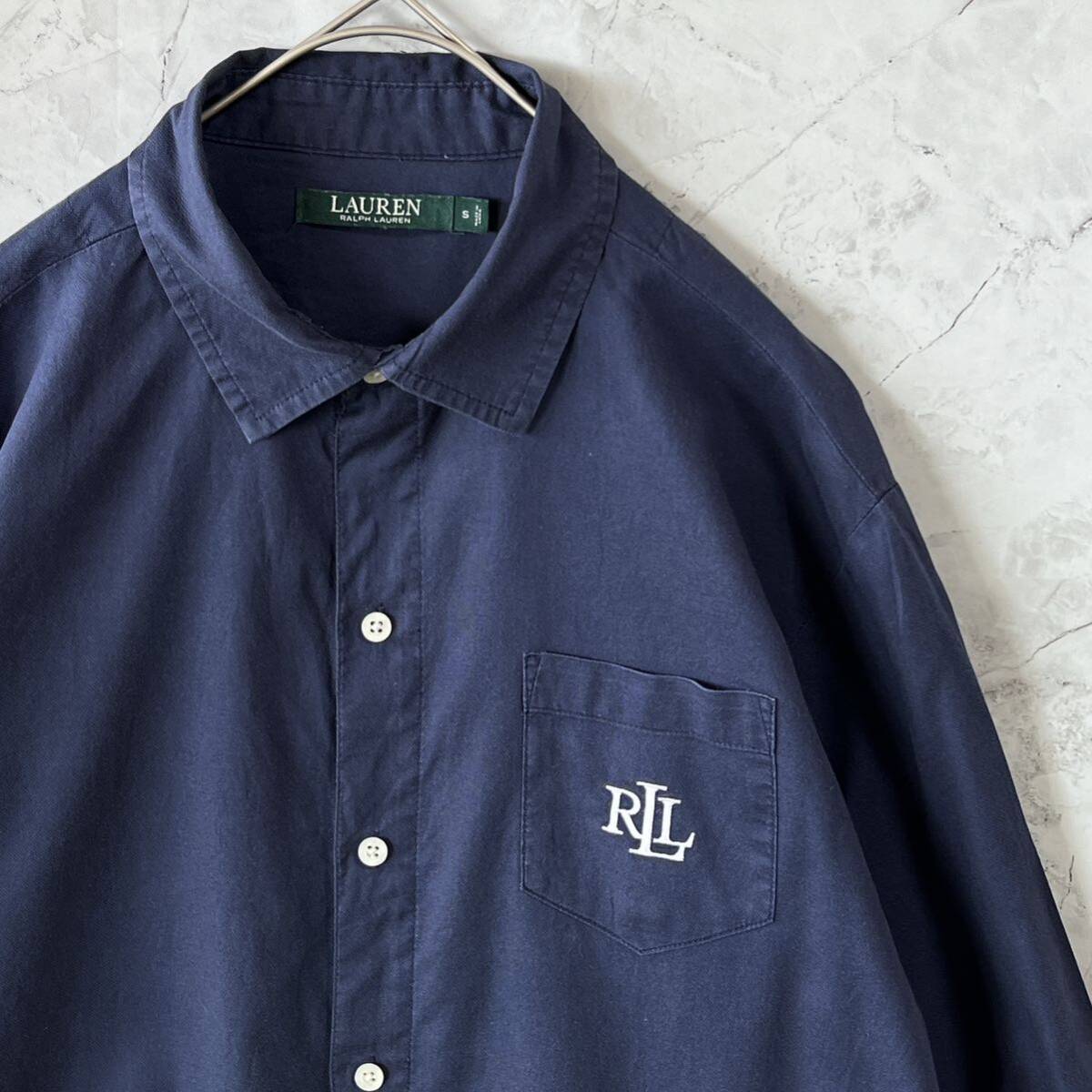 LAUREN Ralph Lauren ラルフローレン　長袖シャツ　ワンポイントロゴ刺繍　チュニック丈　トール丈　レディース　サイズS ビッグシルエット