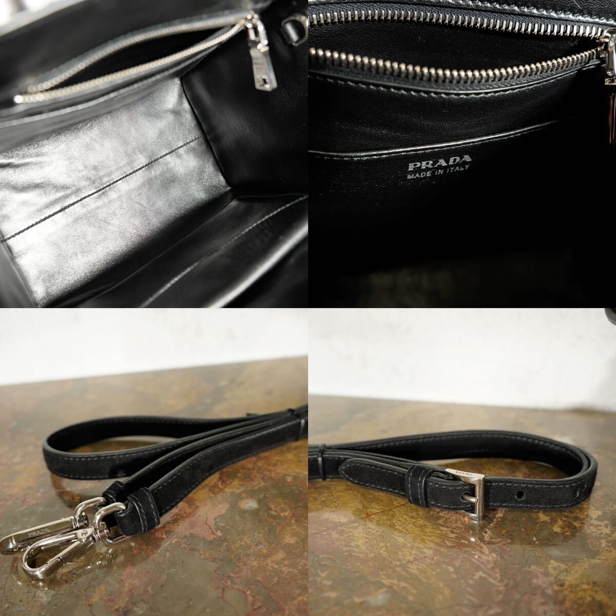 PRADA PYSON LEATHER EMBOSSED LINE DESIGN 2WAY SHOULDER BAG PRADA PYSON LEATHER EMBOSSED LINE DESIGN 2WAY SHOULDER BAG