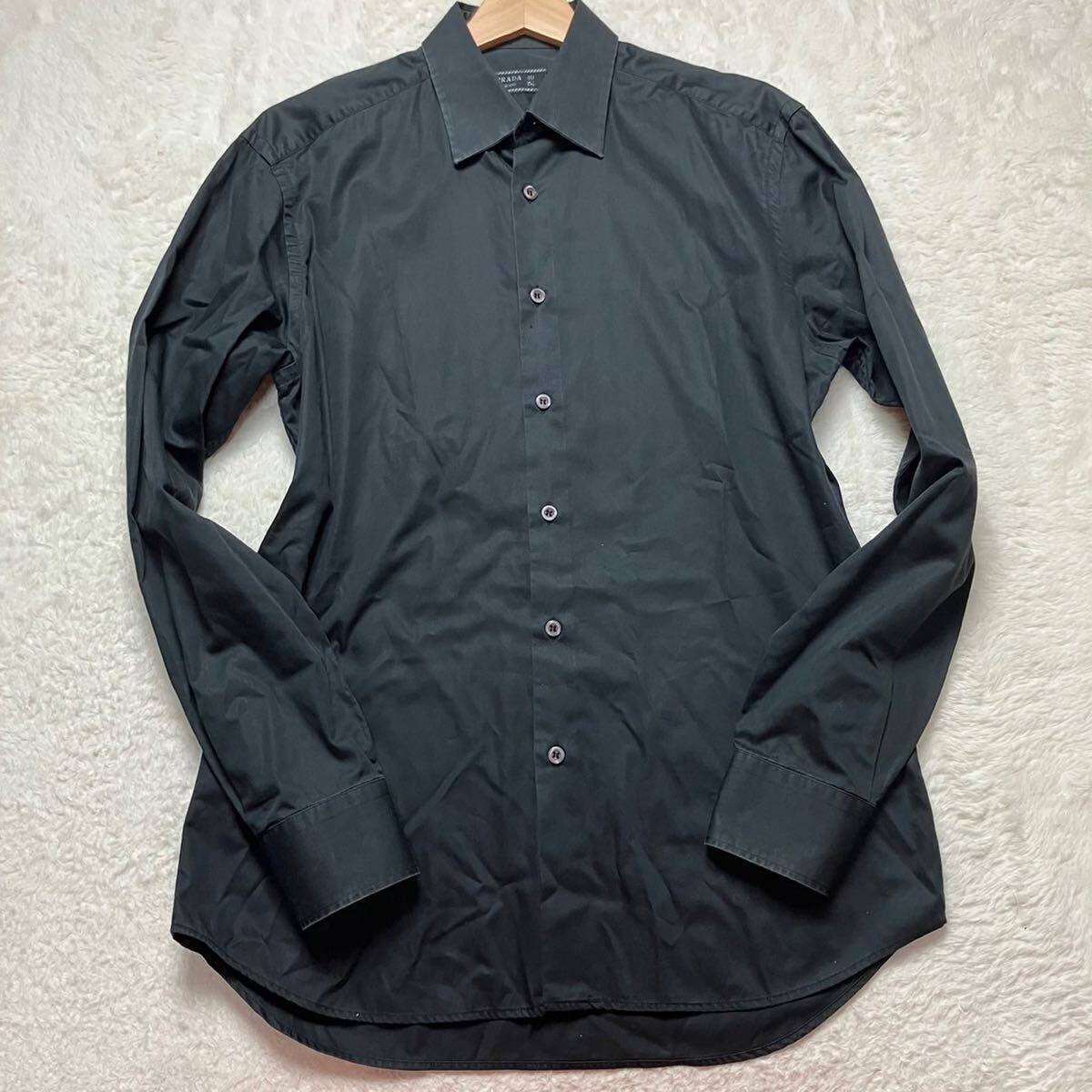 【美品/1円〜】PRADA プラダ メンズ 長袖シャツ ドレスシャツ ブラック 春夏 40(L相当)