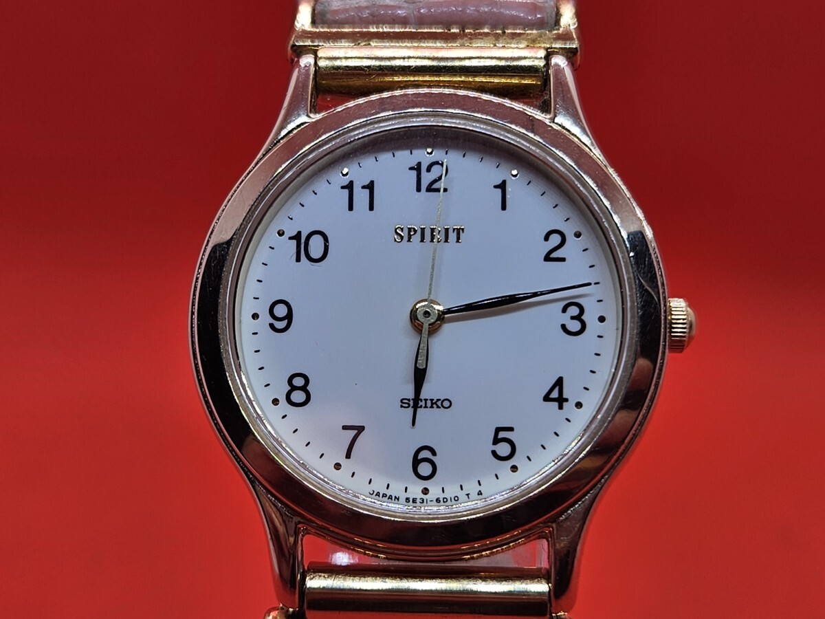 稼働品 美品 SEIKO セイコー SPIRIT スピリット 5E31-6C8Aピンクベルト アイボリー文字盤 レディース腕時計 ゴールド金 G0915