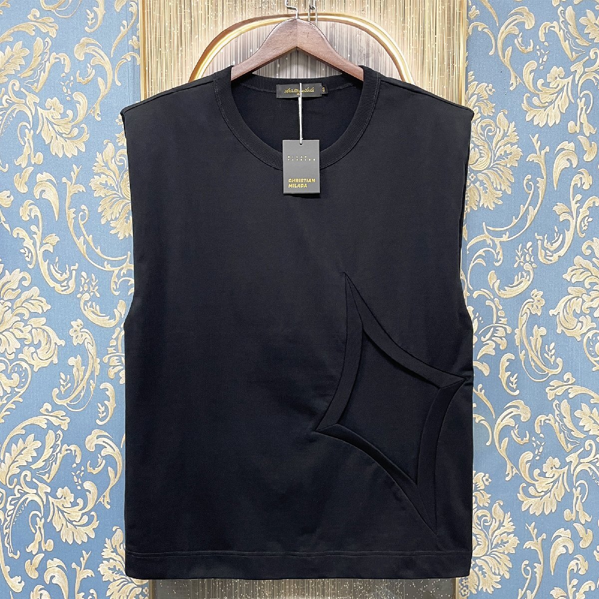一枚限定 定価2万★christian milada・ミラノ発・タンクトップ★コットン100％ 上品 快適 通気 オシャレ 肩パッド オーバーサイズ 日常 2XL
