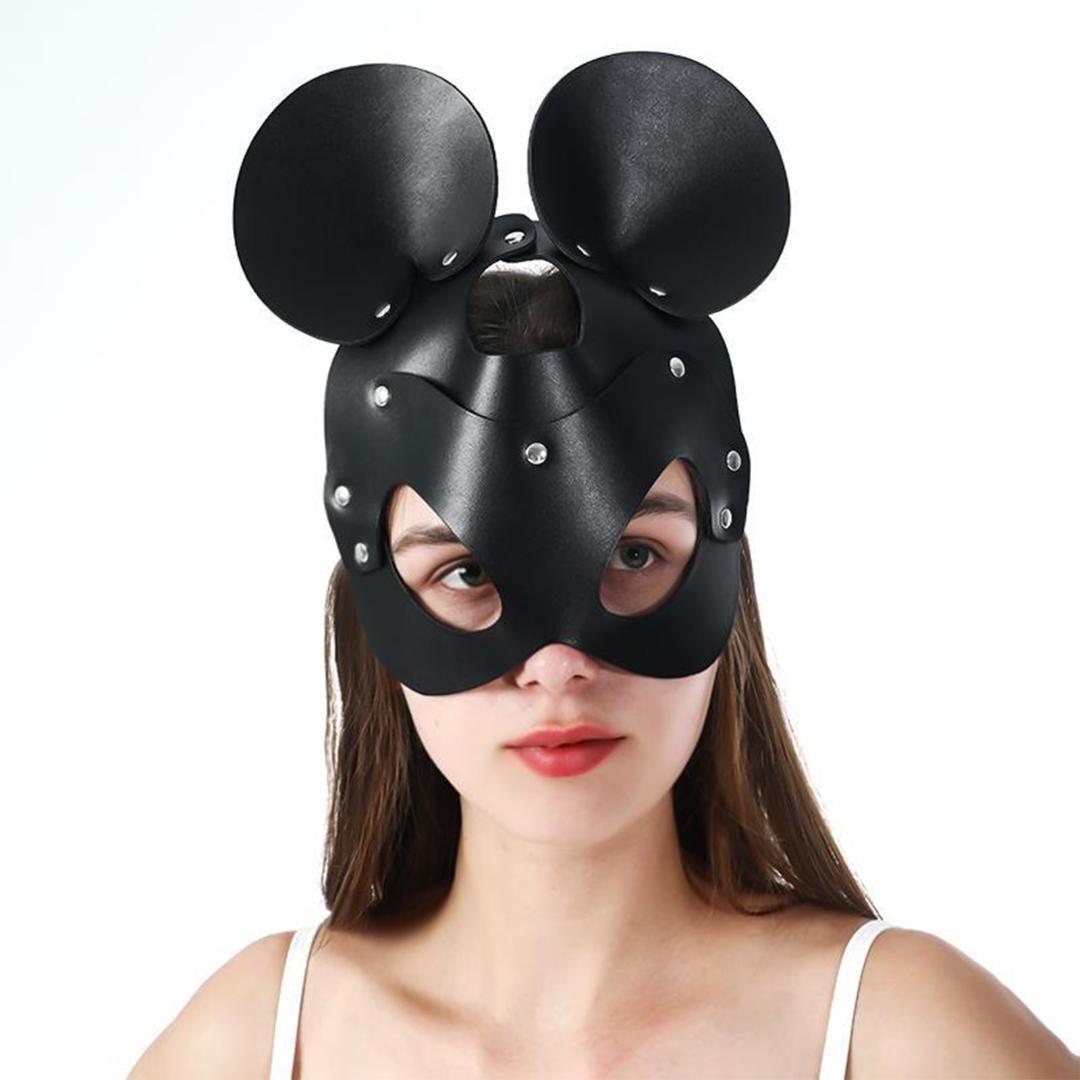 ネズミ 鼠 仮面 セクシー フェイスマスク 仮装 コスプレ ハロウィン 半顔 黒 SMマスク お面 フェイクレザー 半面 ダンス お祭り 撮影 ネコ