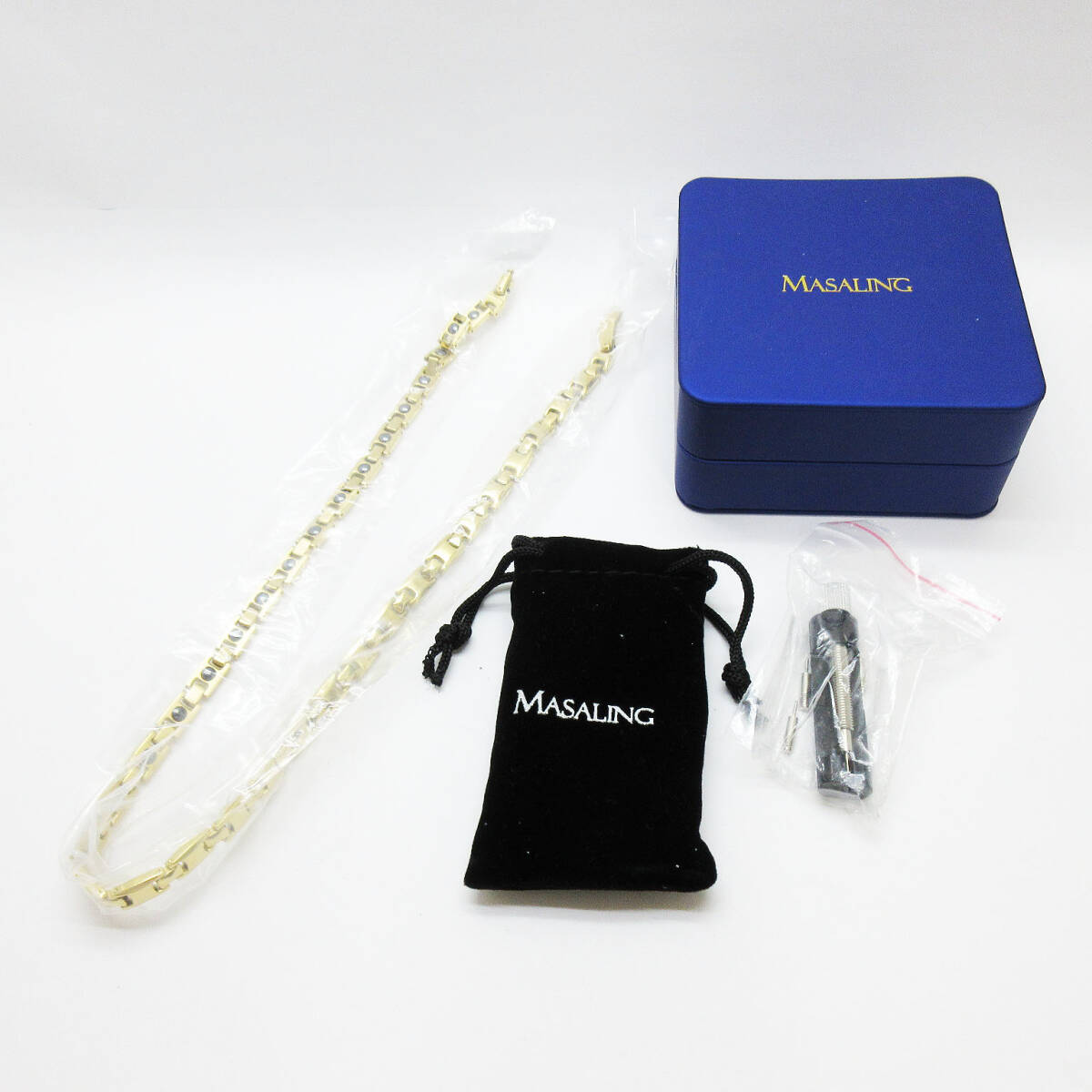 GN-3118【磁気ネックレス】MASALING/マサリング★ゴールドカラー★ゲルマニウムヘマタイト★全長52ｃｍ★未使用保管品★