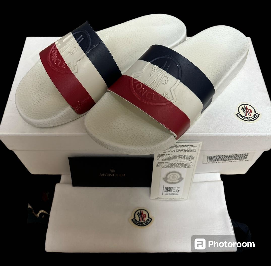 【中古訳あり】MONCLER モンクレール トリコロール シャワー サンダル 25cm made in ITALY