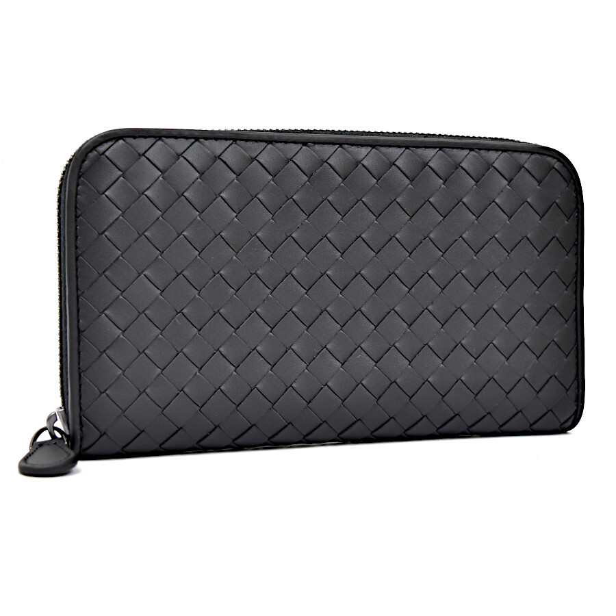 未使用品ボッテガヴェネタ ファスナー長財布 イントレチャート レザー メンズ ブラック BOTTEGA VENETA