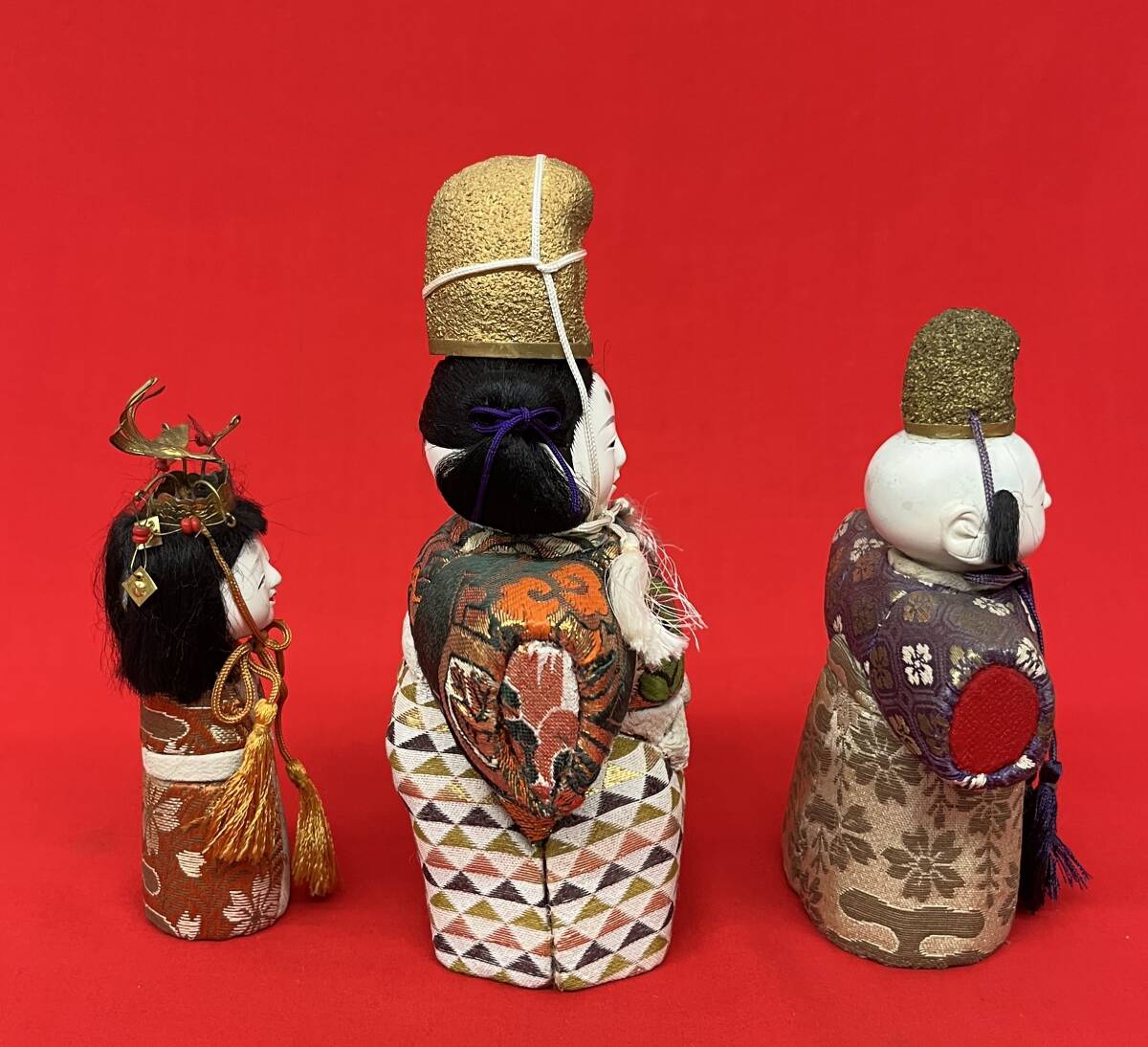 時(shí)代物 ＊木目込人形 　雛人形 一対　男の子 　3點(diǎn)　セット 立雛 ＊日本人形　真多呂? ＊御雛様 ひな祭り 桃の節(jié)句 郷土人形　アンティーク
