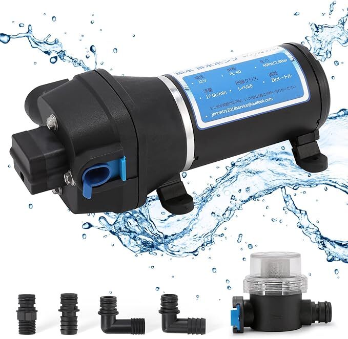 給水 排水ポンプ ダイヤフラムポンプ 自吸式ウォーターポンプポンプ RV水道水ポンプ 自動スイッチ 大流量 17L/min 12V