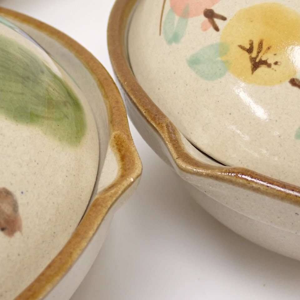 ◆未使用 寄せ鍋 17cm 3柄アソートセット/野菜柄/梅柄/ふぐ柄/1人鍋/土鍋&0000004905