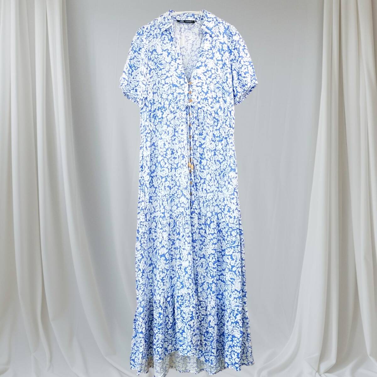 ZARA 麻混 ザラ フラワープリント ロングワンピース XS S-M相当 ZARA 麻混 ザラ フラワープリント ロングワンピース XS S-M相当